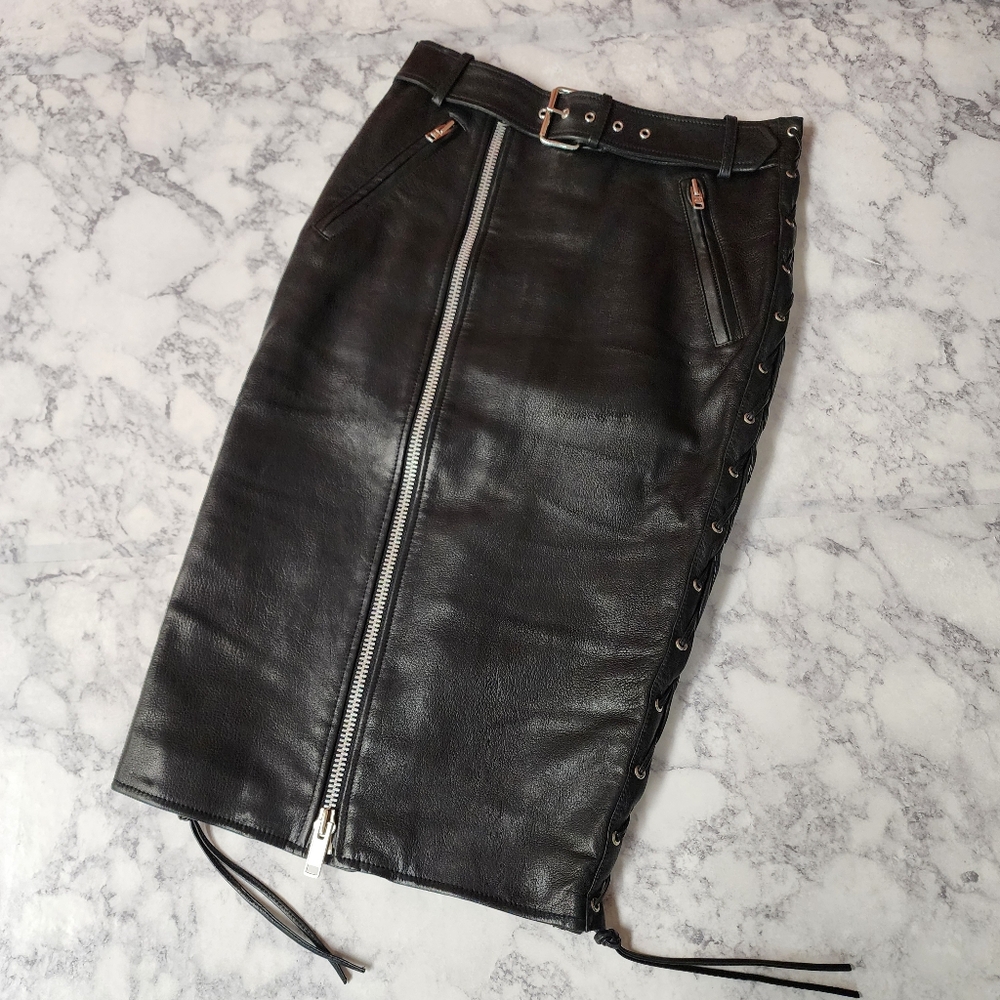 Black Leather Zip Up Skirt - Balenciaga